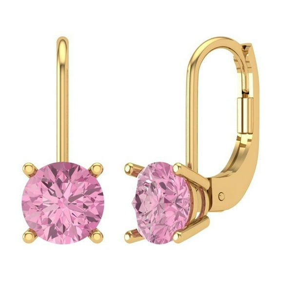 Clara Pucci 1 ct Brilliant Round Cut Drop Dangle VVS1 Genuine Conflict free Pink Zircon Solid 18K Yellow Gold Designer Everyday Earrings Lever Back