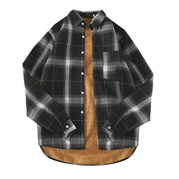 Mens Casual Regular Fit Plaid Jacket Sherpa Lined Button Down Shirts Long Sleeve Flannel Shirt Jacket