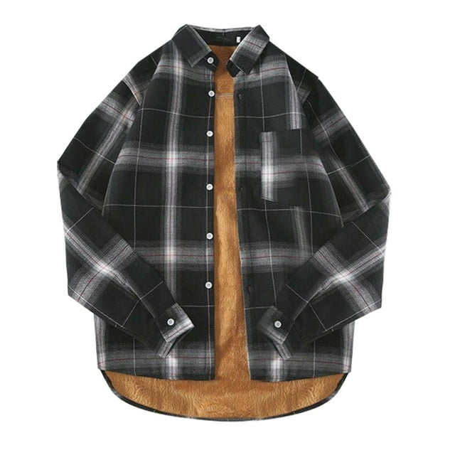DPTALR Men's Plush Thick Warm Plaid Shirt Autumn And Winter Jacket