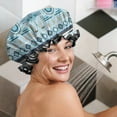 thumbnail image 5 of Shower Caps,Blue Geometric Triangle Diamond Pattern Waterproof Shower Cap for Women 4 Pieces,Double Reusable Hair Cover for Shower PEVA Elastic Stretch Hem, 5 of 7