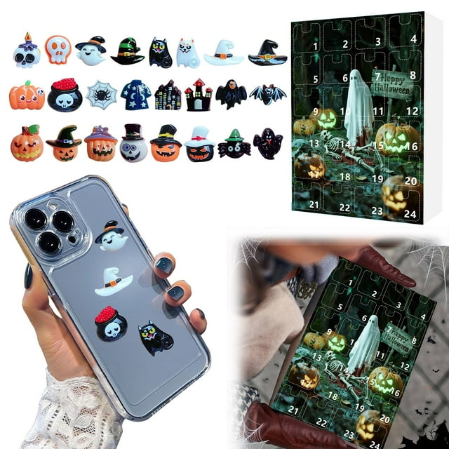 (2 Pack) Countdown Sets 3D Halloween DIY Resin Flatback Accessories Calendar Decorations for Phone Hair Clip Jewelry Making Picture Frame 24pcs