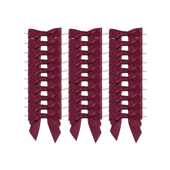 20pcs Wine Red Satin Ribbon Twist Tie Bows 3 5 Pretied Bows Premade Bows For Treat Bags Crafts Gift Wrapping Basket Wedding Favors Cookie Candy