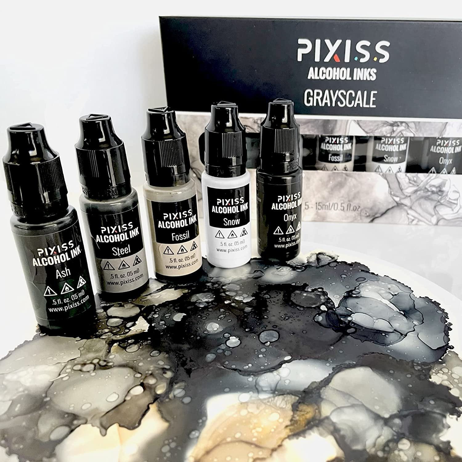Pixiss Glow in The Dark Alcohol Ink Set - 5 Shades of Brilliantly Glowing  Alcohol Ink for