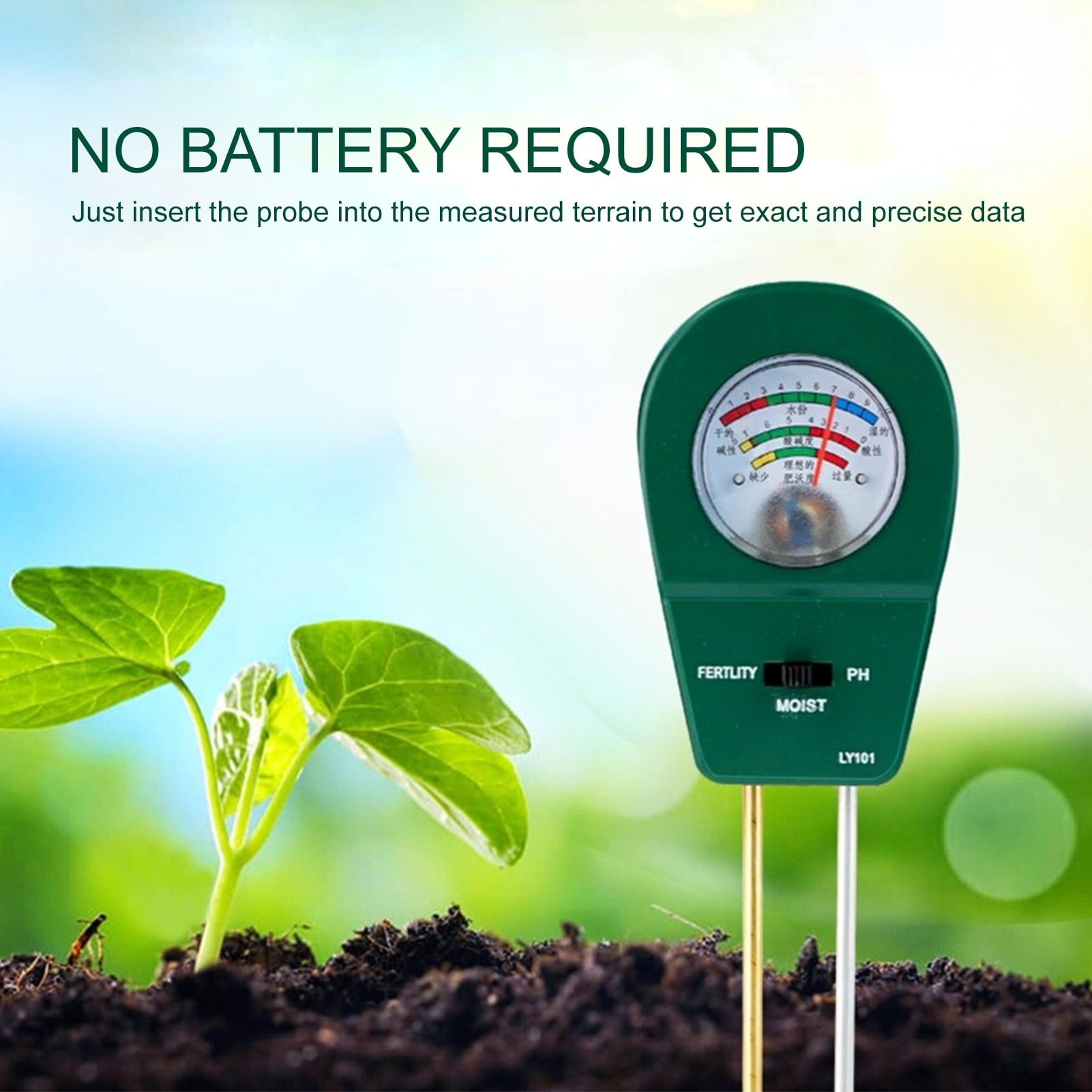 Test de Sol 3-en-1 pH humidimètre testeur de lumière Plante de Jardin