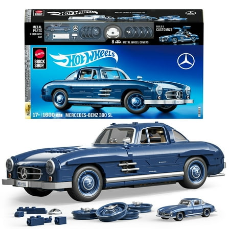 Mattel Brick Shop Hot Wheels Mercedes-Benz 300 SL Building Toy Kit (1600 Pieces), for Collectors