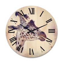 Designart 'Close Up Portrait of A Giraffe VII' Farmhouse Wood Wall Clock