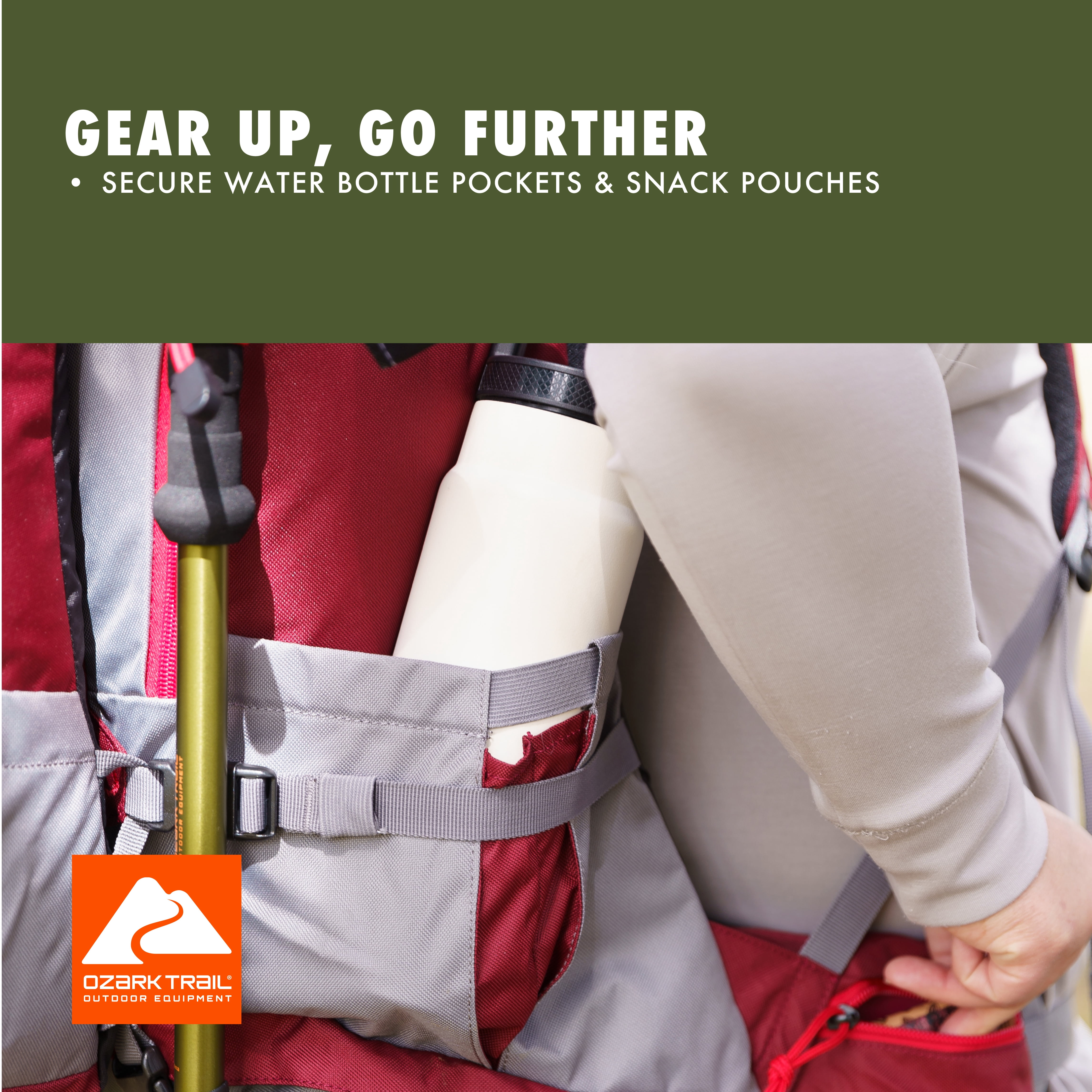 Ozark Trail Backpack Set, 35 Liter Hiker Backpack with Detachable 15 Liter Daypack, Red