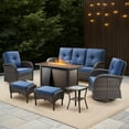 thumbnail image 2 of Bellefurn 7 Pieces Patio Furniture Sets with Fire Pit Table,Swivel Rocker Chairs,Rattan Sofa and 2 Ottomans,Outdoor Conversation Set with for Porch Deck Backyard Poolside, 2 of 14