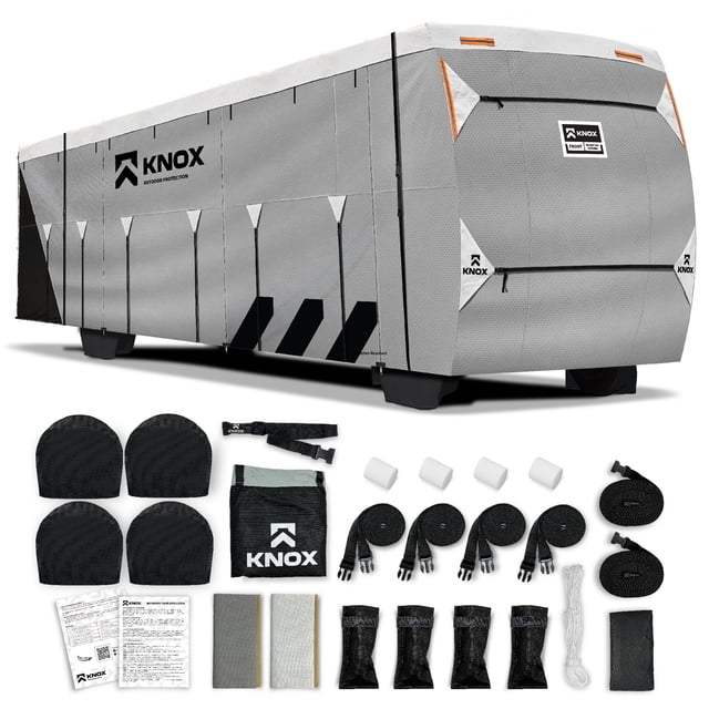 KNOX 2nd Gen Motorhome RV Cover Class A, Anti-Tear APEX Fabric, Superior Class A Motorhome, Camper RV Trailer Cover Includes Ladder Cover, Tire Covers, and Gutter Covers - Size 25-30 ft