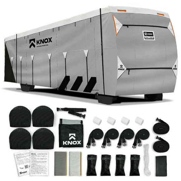 KNOX 3rd Gen Motorhome RV Cover Class A, Anti-Tear 7 Layer APEX Fabric, Superior Class A Motorhome Cover, Camper RV Trailer Cover Includes Ladder Cover, Tire Covers, and Gutter Covers - Size 34-37 ft
