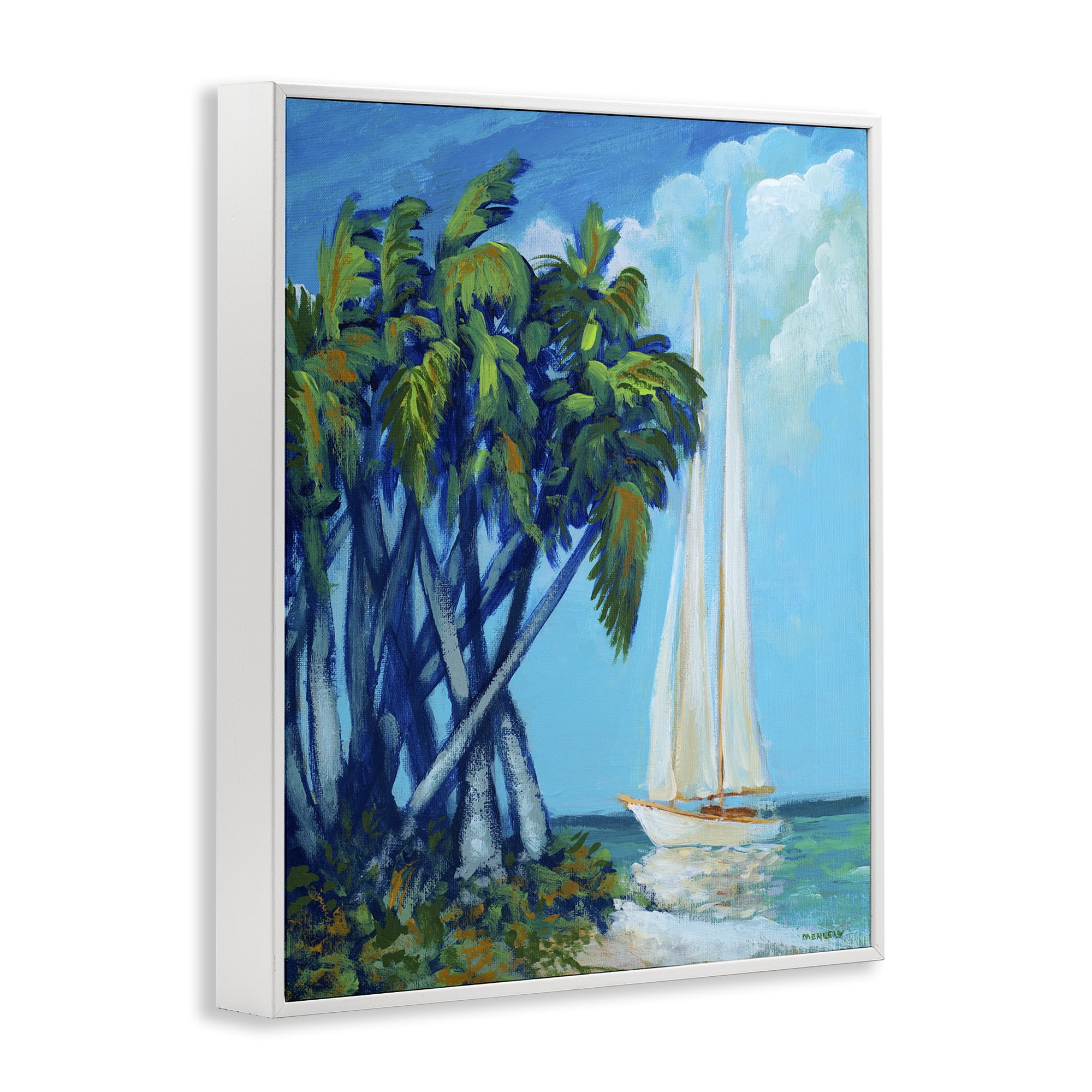 Stupell Industries Sailboat & Twisted Palms White Framed Giclee Art, design by Dan Meneely