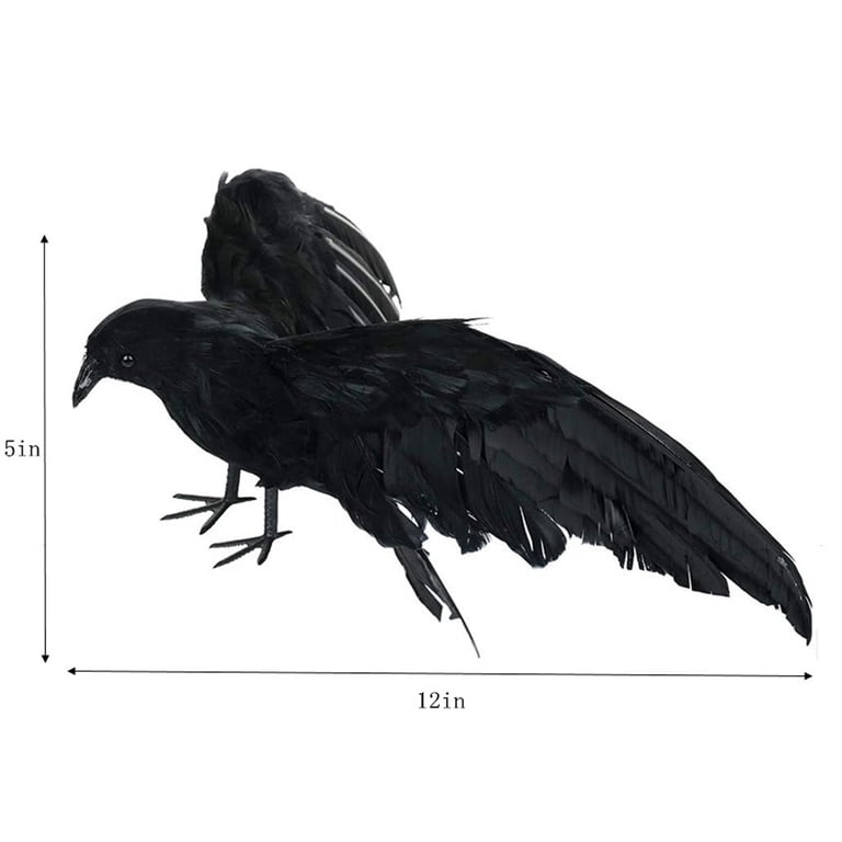 2-Pack Realistic Black Feather Crows – Halloween Decor, Artificial Crows With Bendable Feet For Party & Garden