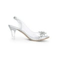 thumbnail image 4 of BLISSFUL STEP Women's Flower Rhinestone Slingback Clear Mid Heel Slip On Sandals Silver 8, 4 of 9
