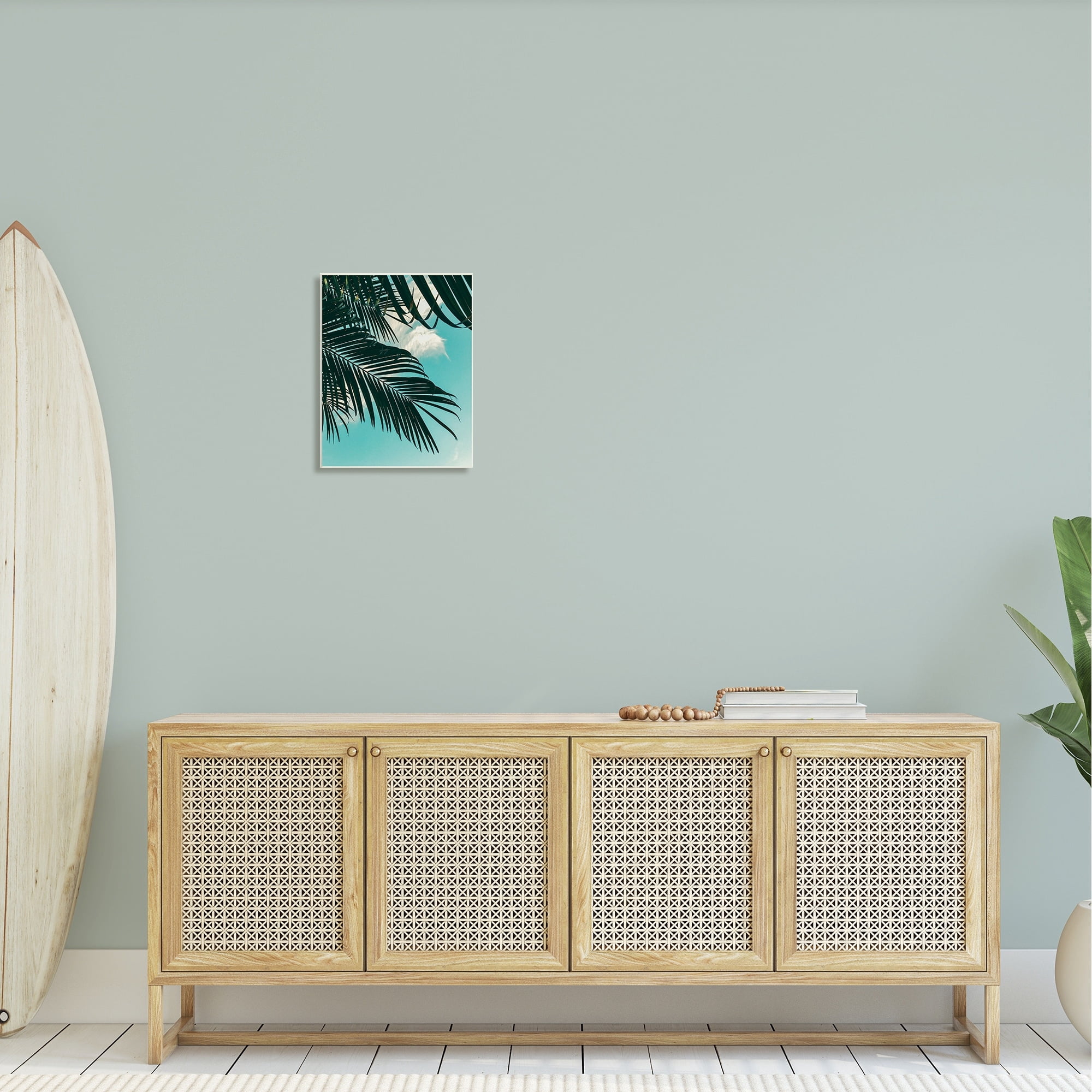 Stupell Industries Bright Tropical Palm Tree Leaves Against Blue Sky Wood Wall Art, 13 x 19, Design by Amy Brinkman