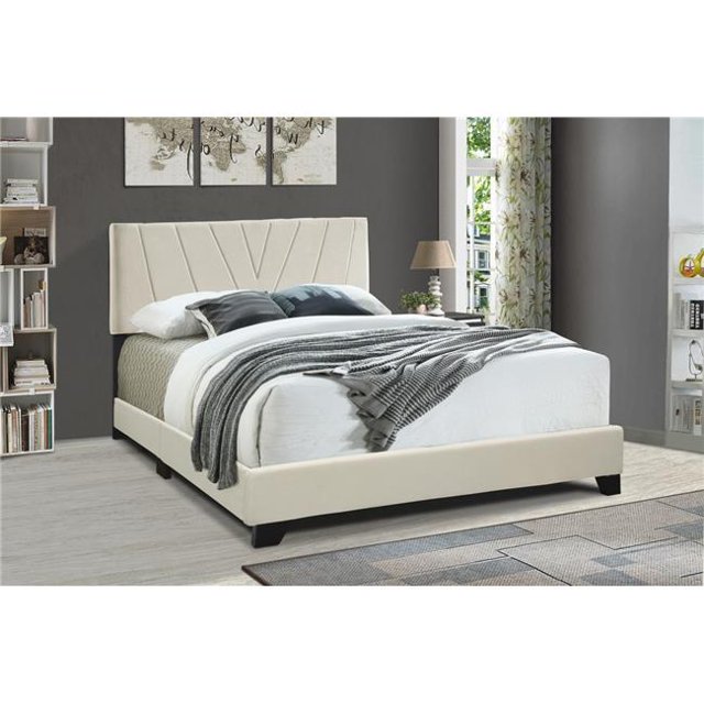 Progressive Furniture U390-39 All-in-One Upholstered Bed, Cream - King Size