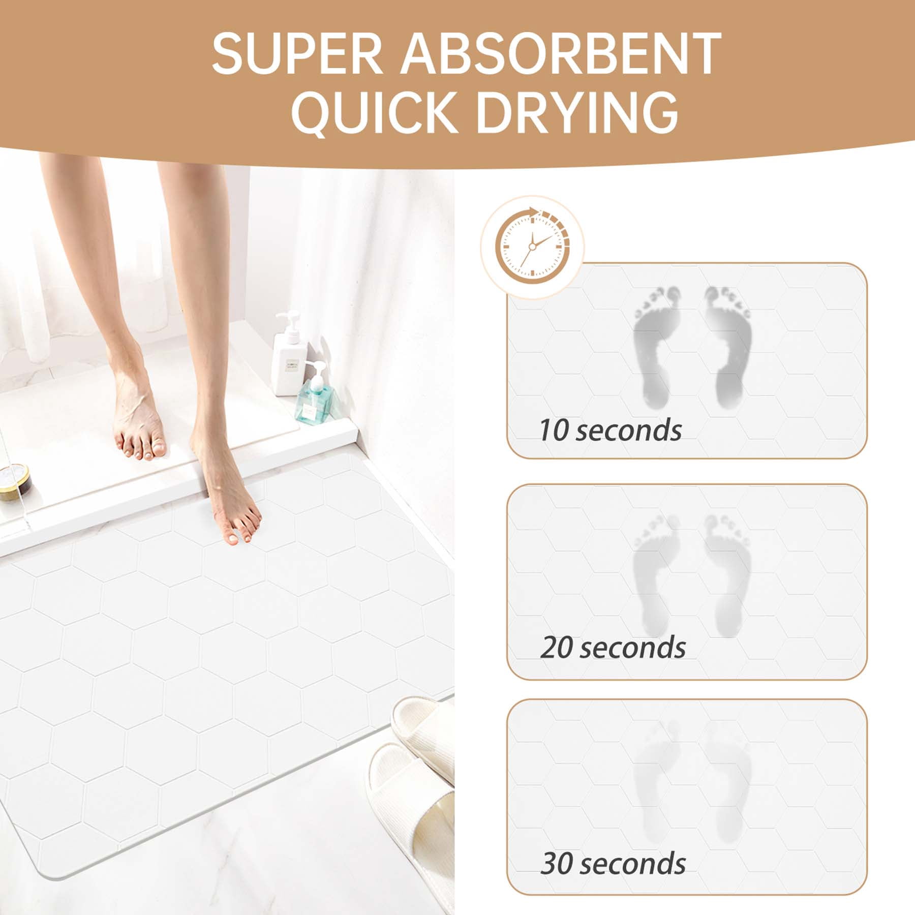 Stone Bath Mat,31.5x19.7Inches Non-slip Diatomaceous Earth Shower Mat Quick Drying Super Absorbent, Easy to Clean