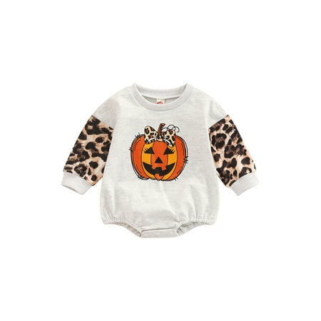 

Newborn Baby Girl Boy Halloween Outfits Long Sleeve Pumpkin Romper Sweatshirt Oversized Sweater Fall Tops