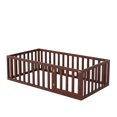 thumbnail image 6 of Twin Size Wood Floor Bed Frame with Fence and Door, Wood Montessori Floor Beds, Wood Bed for Little Ones, Easy Assembly, Box Spring Needed, Walnut, 6 of 7