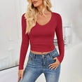 thumbnail image 2 of Timegard Womens Going out Tops V Neck Long Sleeve Comfy Slim Fitting Basic Tee Casual Solid Color Top, 2 of 7