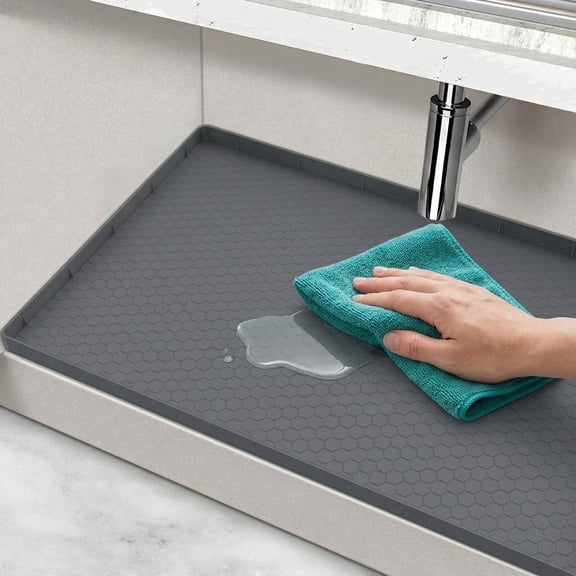 28" x 19" Under Sink Mat, Waterproof Cabinet Protector for Kitchen and Bathroom, Gray