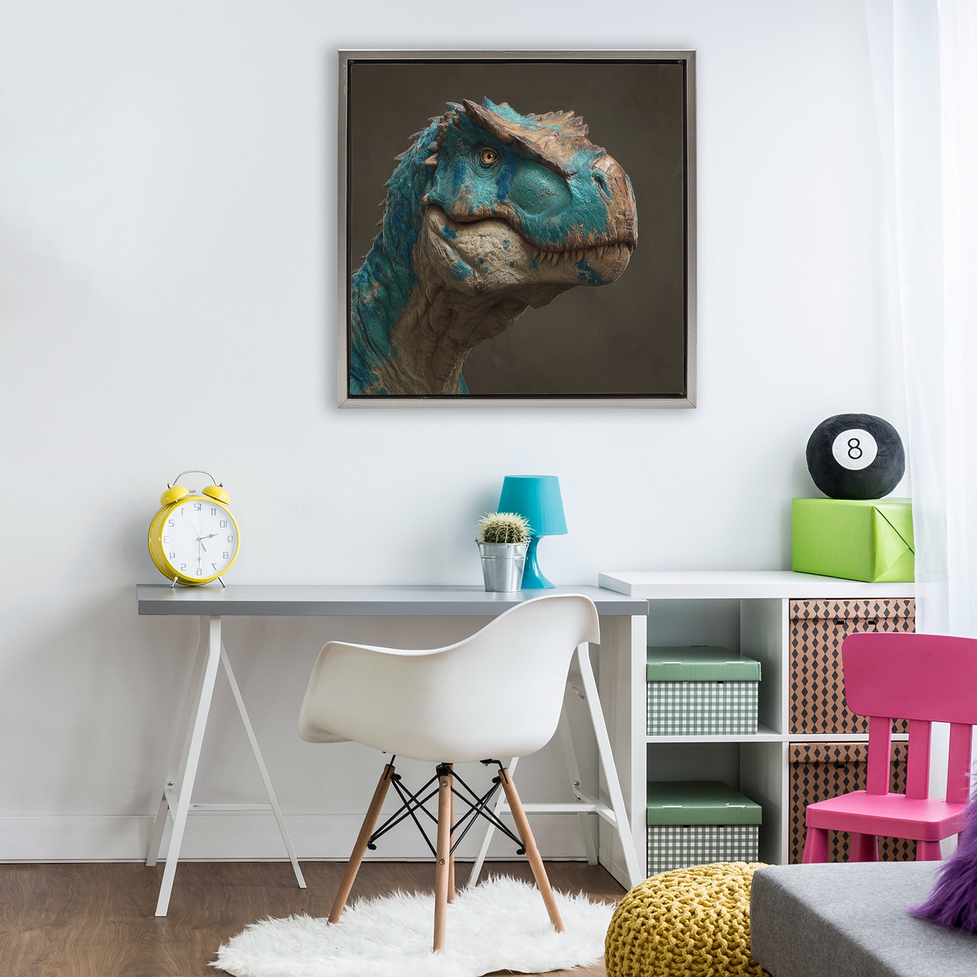 Stupell Industries Cerulean Scaled Dinosaur Detail Gray Framed Floater Canvas Wall Art, design by Wumples