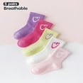 thumbnail image 1 of [5 Paires] Chaussettes Visage Souriant pour Filles pour le Printemps et l'Été, Chaussettes Fines en Maille à Expression Optimiste comme Violet Rose Rose Blanc. Ces Chaussettes Mignonnes et Positives pour Étudiantes Réchauffent les Enfants F,3-8a, 1 of 7