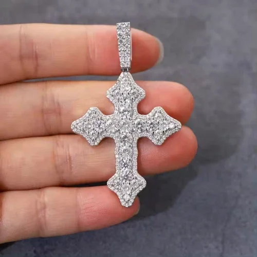 3.10 Ct Round Cut White Moissanite Cross Men's Pendant 925 Sterling Silver