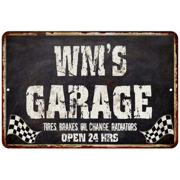 WM'S Garage Black Grunge Sign 8x12 Decor Gift 208120005004