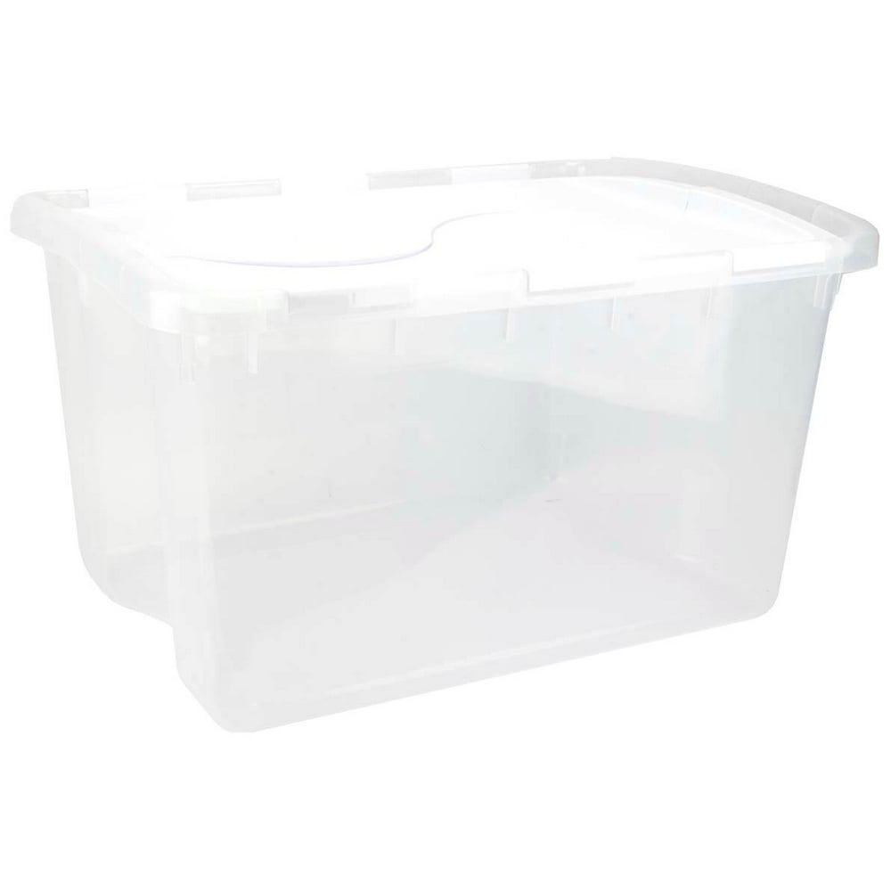 Sterilite 1914 Single 48 Quart Clear Base Hinged Lid Storage Box Tote