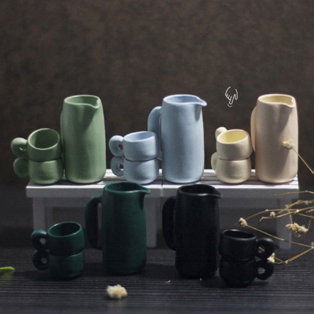 Hesroicy 1 juego de casa de muñecas, juego de té realista de alta reducción, taza de té en miniatura decorativa tridimensional, juguete de casa de juegos para entretenimiento