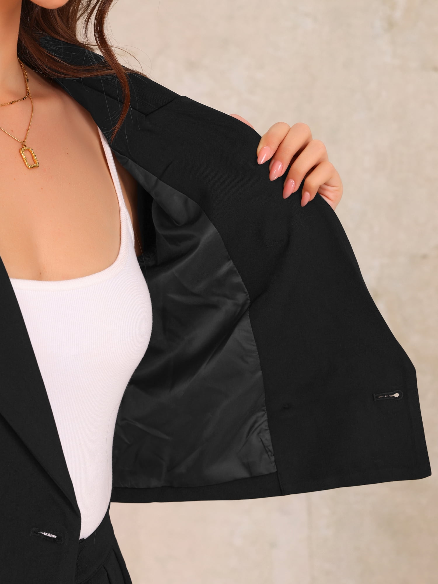 DARING DIVA Women's 2 Pcs Notched Lapel Jacket Wide Leg Pant L Black