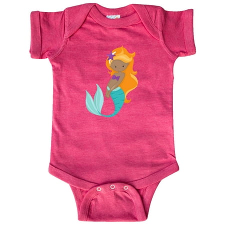 

Inktastic African American Mermaid Orange Hair Sea Star Gift Baby Girl Bodysuit