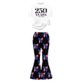 thumbnail image 3 of Weebloom Girls Outfits Short Sleeve Patriotic Stylish Casual Jumpsuit With Bow Print Flared Leg Pants Kids Playwear Outfit Youth Girl Clothes Set Size 5-6 Years Black, 3 of 5