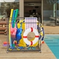 thumbnail image 3 of Kselythan Pool Towel Rack Outdoor, with Rattan Base Rattan Weaving Outdoor Towel Rack 5 Bar Free Standing Poolside Beach Towel Storage Organizer with Compartment for Floats Pool Noodles Swimming Rings, 3 of 8