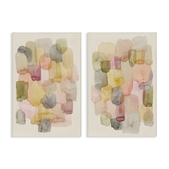 Stupell Industries Muted Layered Neutrals Abstract Painting Wrapped Canvas Art Print Wall Art, 16 x 24, Set of 2