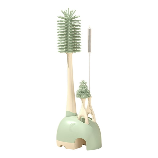 Set de limpieza de cepillos para biberones con soporte | Cerdas de silicona para biberones, tetinas y pajitas | Kit de 4 cepillos multiusos para artículos de alimentación infantil