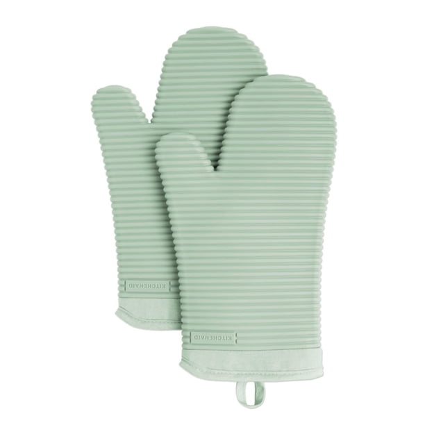 Juego de guantes de cocina KitchenAid de silicona suave acanalada, color pistacho