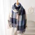 thumbnail image 2 of PMVFHDE Elegant Lightweight Plaid Shawl Scarf Winter Fashion Wrap With Fringe For Casual Travel And Daily Use Blue, 2 of 7