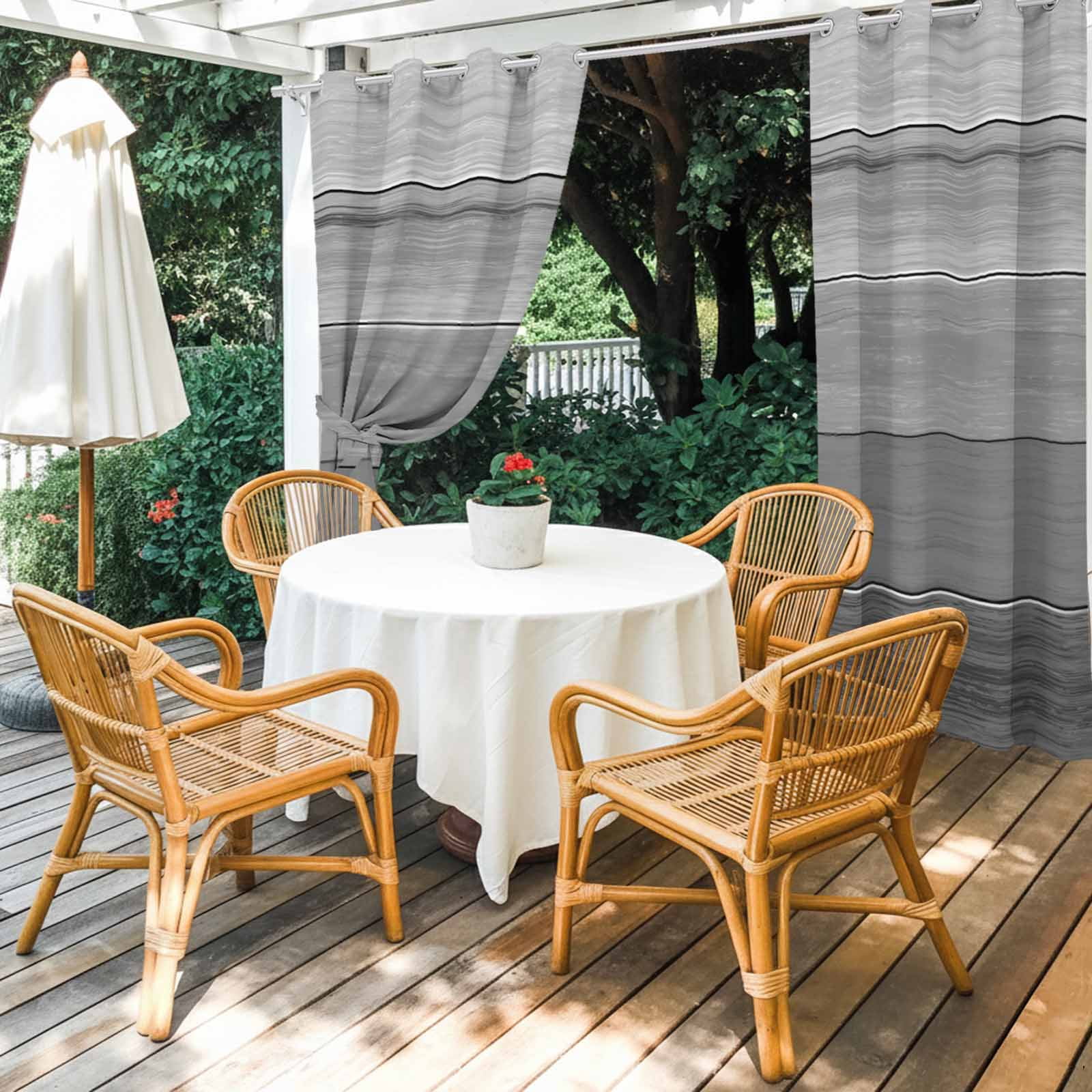 Outdoor Curtains for Patio Waterproof, Grey Ombre Wooden Windproof Pravicy Outside Porch Blackout Curtain, Farmhouse Retro Gray Wood Gradient Sun Blocking Grommets Curtains for Cabana Gazebo 54"x95"