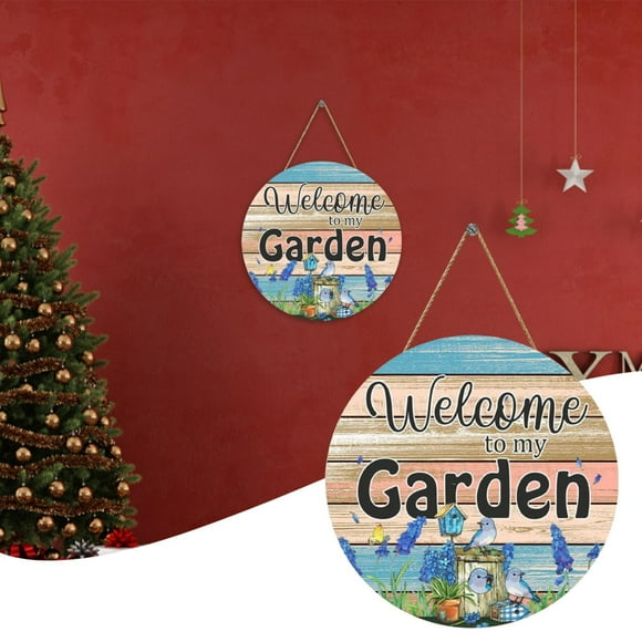 ViLaViDe Country Garden Decorative Sign Welcome To My Garden Wooden Hanging Sign Round Door Wall Decoration Wall Pediments 11.81"x11.81"