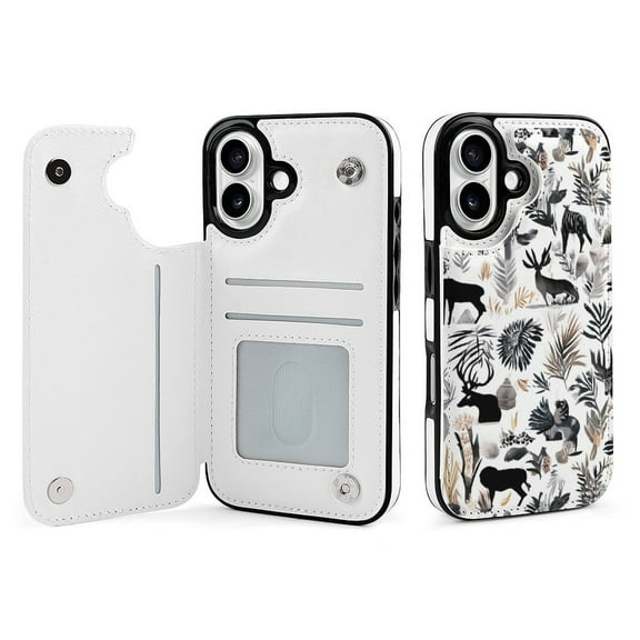 Compatible with iPhone 11 12 13 mini 14 15 16 Pro Max Plus Wallet Case with Card Holder, PU Leather Kickstand Card Slots Case ( Wild Animal Pattern, iPhone 16)