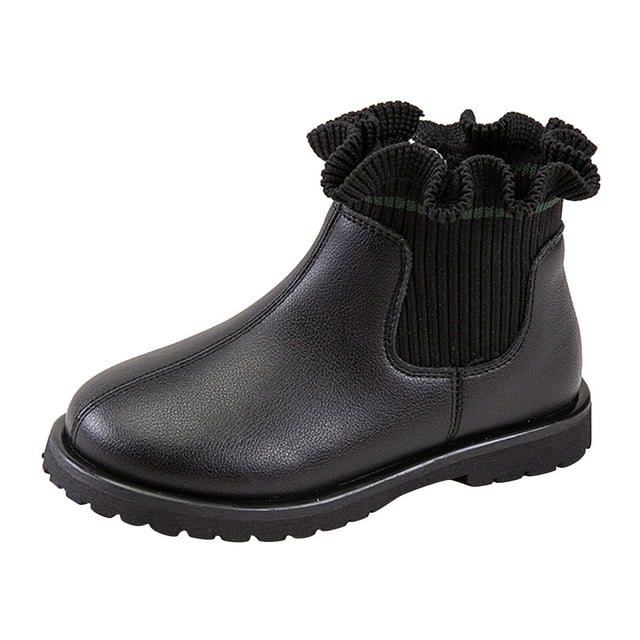 Splozh Girls Winter Warm Riding Boots Kids Casual Boots Girls Shoes Solid Color Short Boots Shoes Fashion Non Slip Breathable Boots Black,18-24 Months