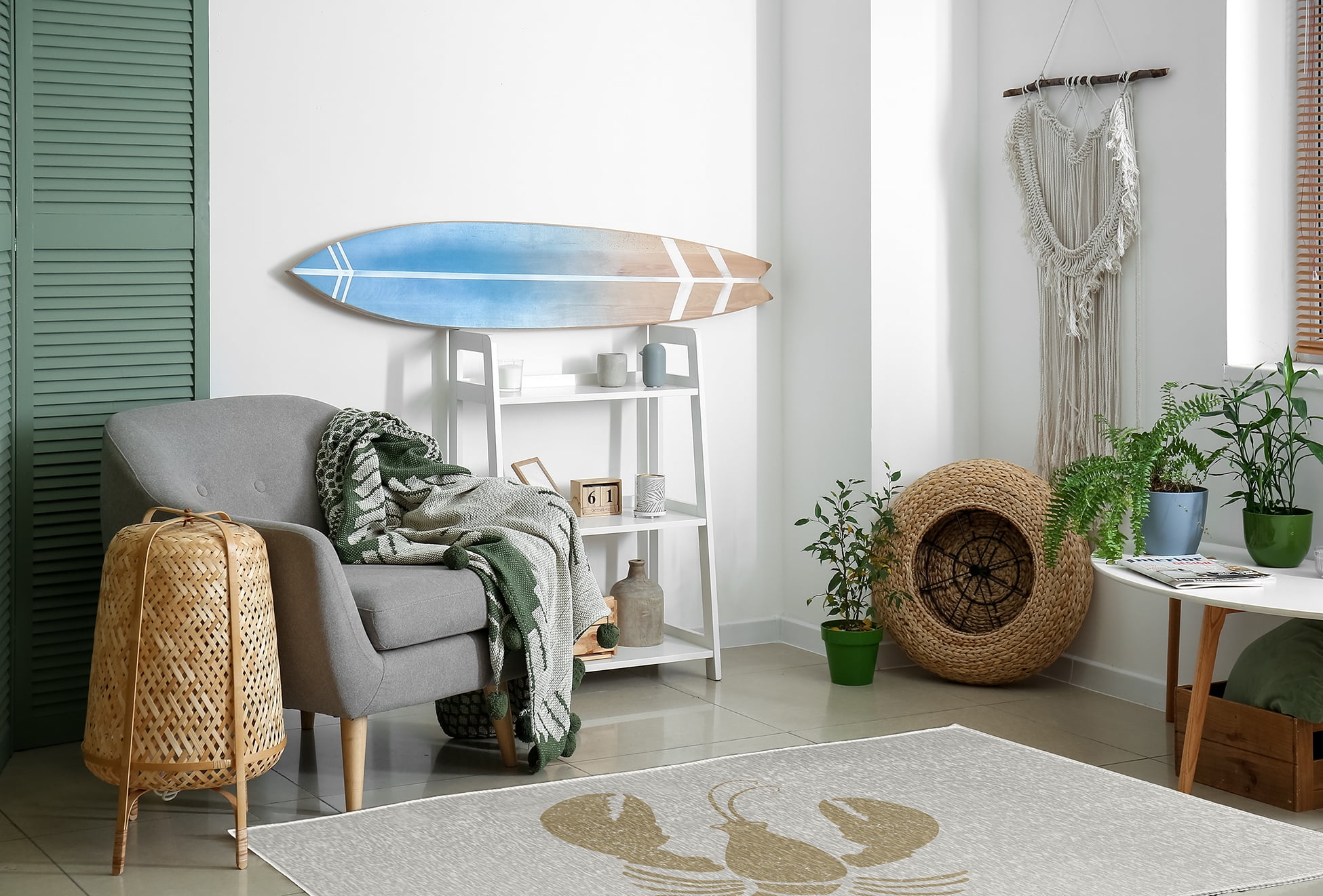 Simply Daisy 4' x 6' Lobster Nautical Chenille Rug, White and White