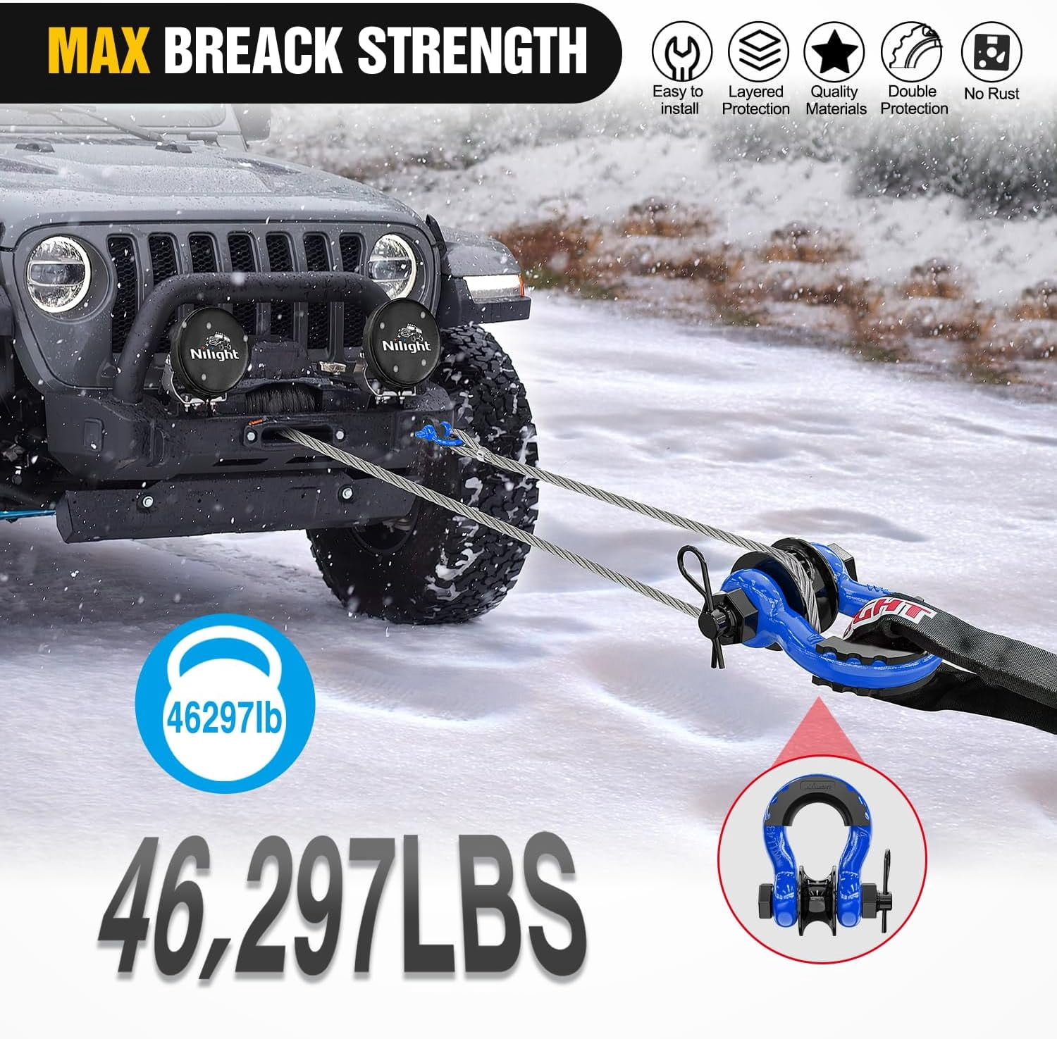 Nilight 3/4" D Ring Shackle with Towing Pulley 2 Pack 4.75 Ton (9500 Lbs) 7/8" Pin Heavy Duty off Road Recovery Shackle with Isolators Washer Kit for Jeep Truck Tractor Vehicle