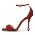 thumbnail image 3 of YDN Women Rhinestone Studded Stiletto High Heels Sandals Buckled Strap Open Square Toe Pumps Dress Bridal Party Shoes Size 7 Wine Red, 3 of 4