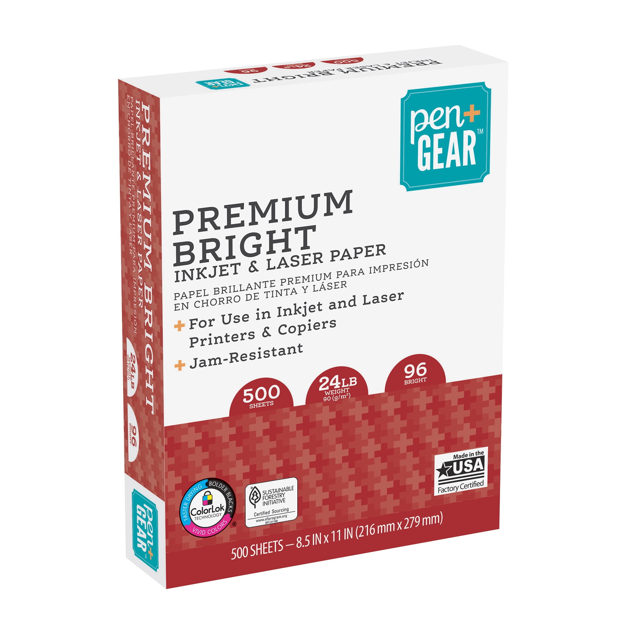 Pen+Gear Premium Bright Paper, 8.5" x 11", 96 Bright, 24 lb., 1 Ream (500 Sheets)