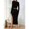 thumbnail image 2 of Osfvolr Casual Women'S Maxi Dress Long Sleeves Women'S Skirt Set Women'S Solid Color Casual Slim Fit Small Round Black S, 2 of 6
