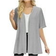 thumbnail image 3 of Otntypg Women's Lightweight Open Front Cardigans Fall Summer Short Sleeve Casual Soft Knit Cardigan Sweaters Loose Fit Outwear Tops Gray XL, 3 of 9