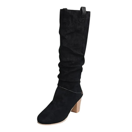 

Sentuca Women Fashion Round Head Casual Solid Boots On Riding Boots Block Heel Mid Calf Boots