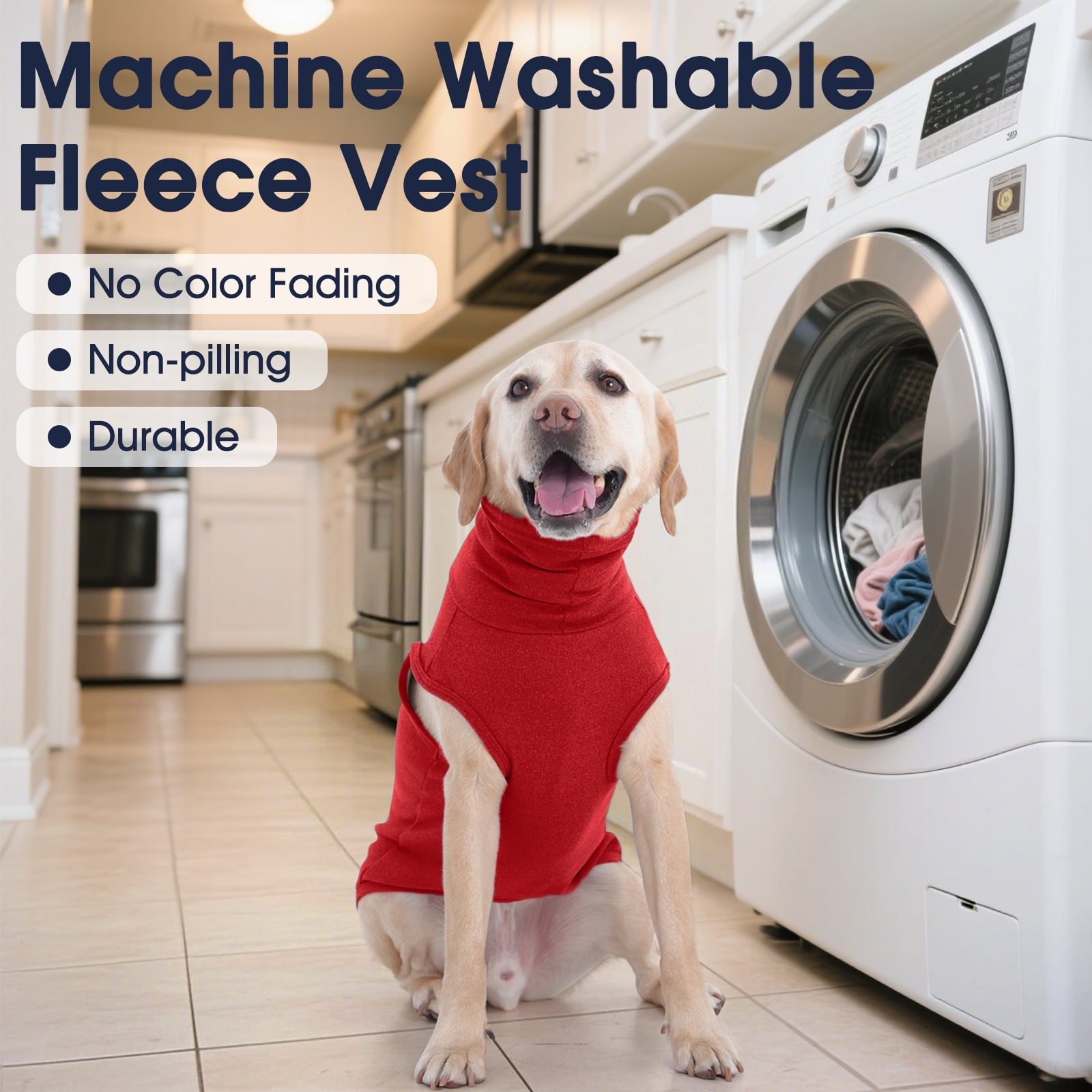 IECOii Dog Fleece Vest Sweater - Stretch Warm Pullover with Turtleneck, Blue,Large, Easy On/Off Winter Dog Sweater for Medium Large Dogs Girl Boy, Winter Fall Jumpsuit with High Neck